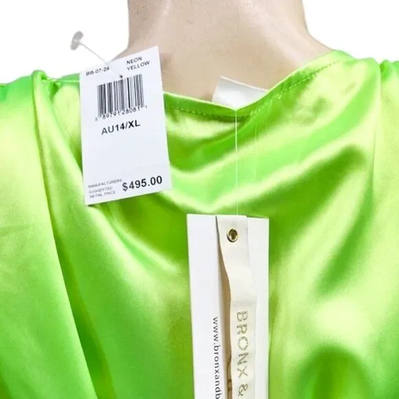 BRONX and BANCO Neon Green Lika Belted Asymmetric Ruffle Wrap Dress Size… - Picture 11 of 11